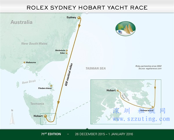 悉尼至霍巴特劳力士帆船赛路线图